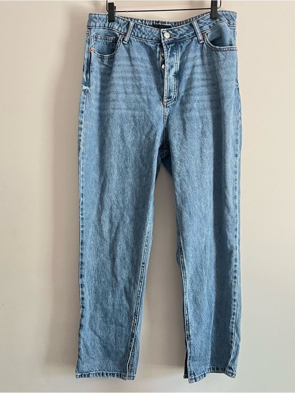 House Of Harlow 1960 Super High Rise Straight Jeans Split Hem Light Wash Size 32